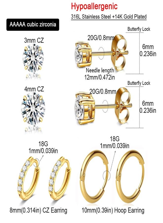 iejsbhrp 1 Pairs Gold Stud Earrings Dainty Stud Earrings 14K Gold Plated Earrings for Women Trendy Hypoallergenic Gold Stud Earrings 4mm Cubic Zirconia Cartilage Piercing Gold Jewelry for Women Gifts(4mm CZ) - Image 4